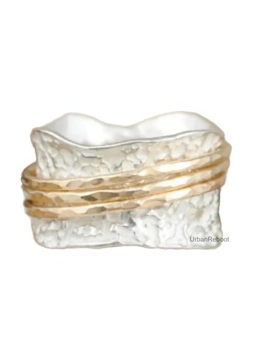 Vintage Hammered Brass Wide Band Ring 15mm Double Plated Statement Ring